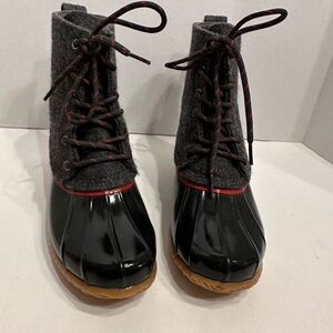 Bass Black and Gray Lace-Up Boots with Red Accents